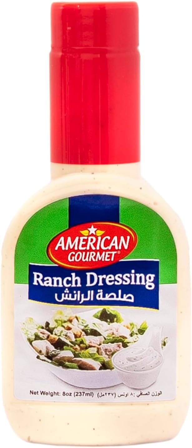 American Gourmet Ranch Dressing 8oz (237 ml). Elevate your salads, chicken wings, and vegetable platters with the creamy and flavorful kick of this dressing – perfect for dipping or drizzling.