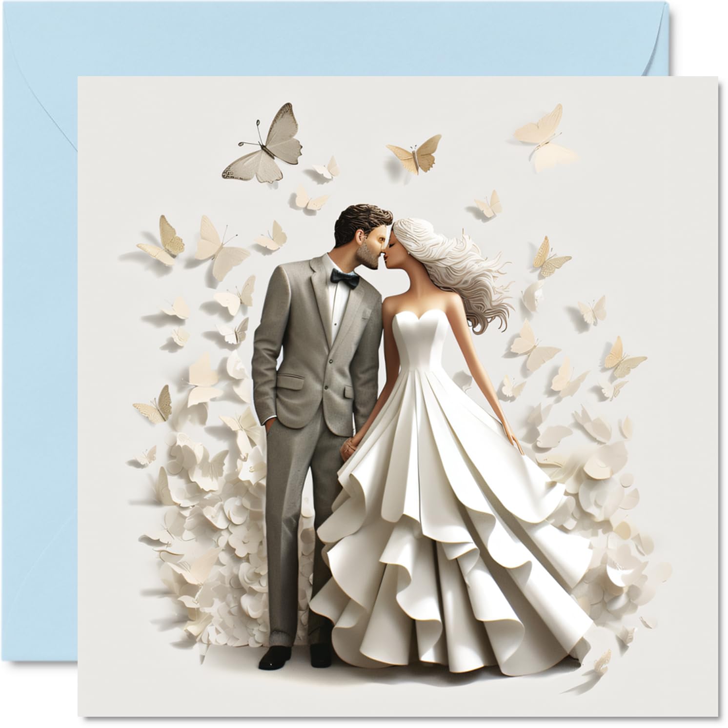 Wedding Cards for Couples - Butterflys - Congratulations Happy Engagement Gifts, Congrats Well Done Card, 145mm Wedding Marriage Greeting Cards for Couples Fiance Fiancee (NOT 3D or Pop Up)