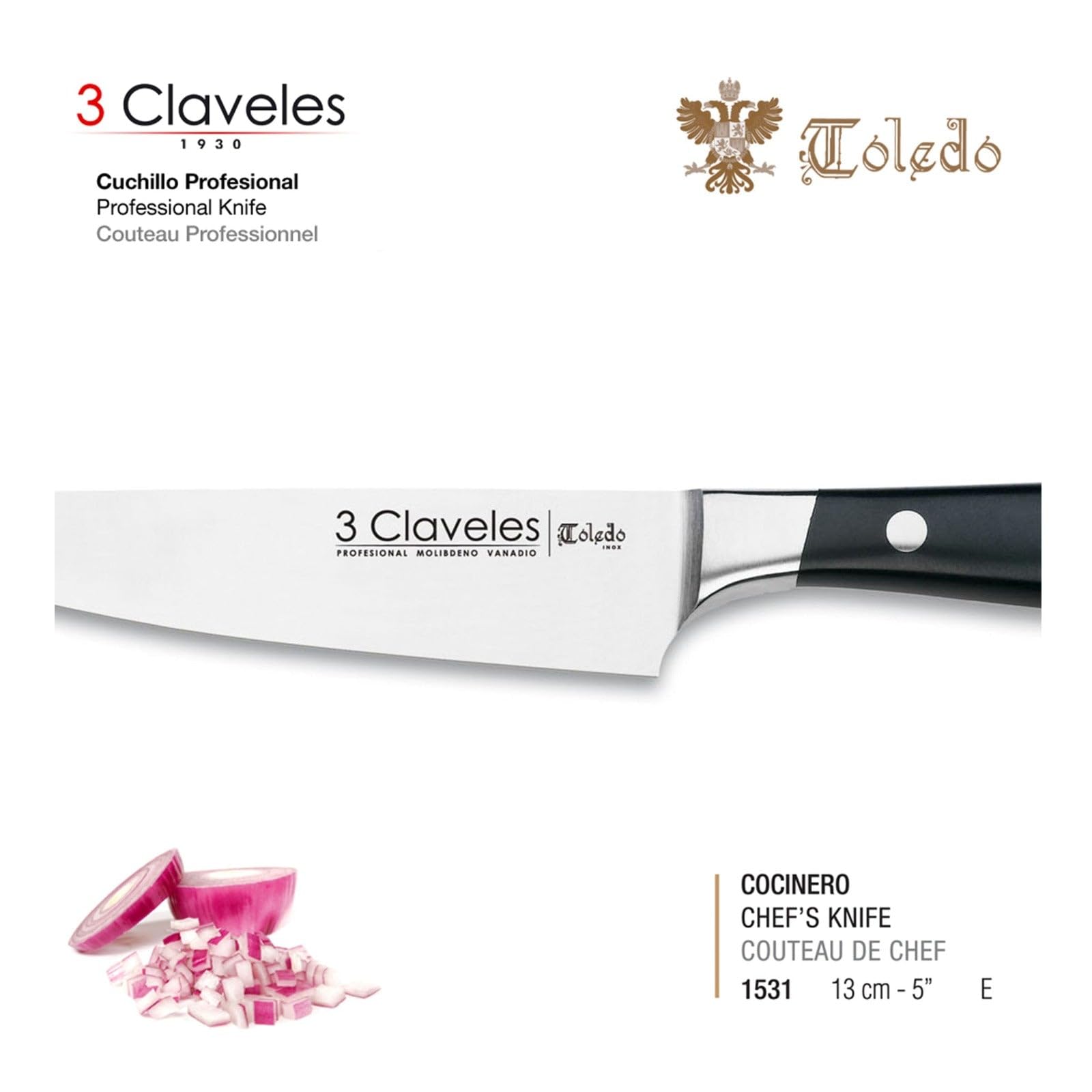 Set 3 Coltelli Da Cucina Professionali 3 Claveles Kimura | Lama Forgiata Martellata In Acciaio Inox | Manico In Legno Pakka | Spagnolo
