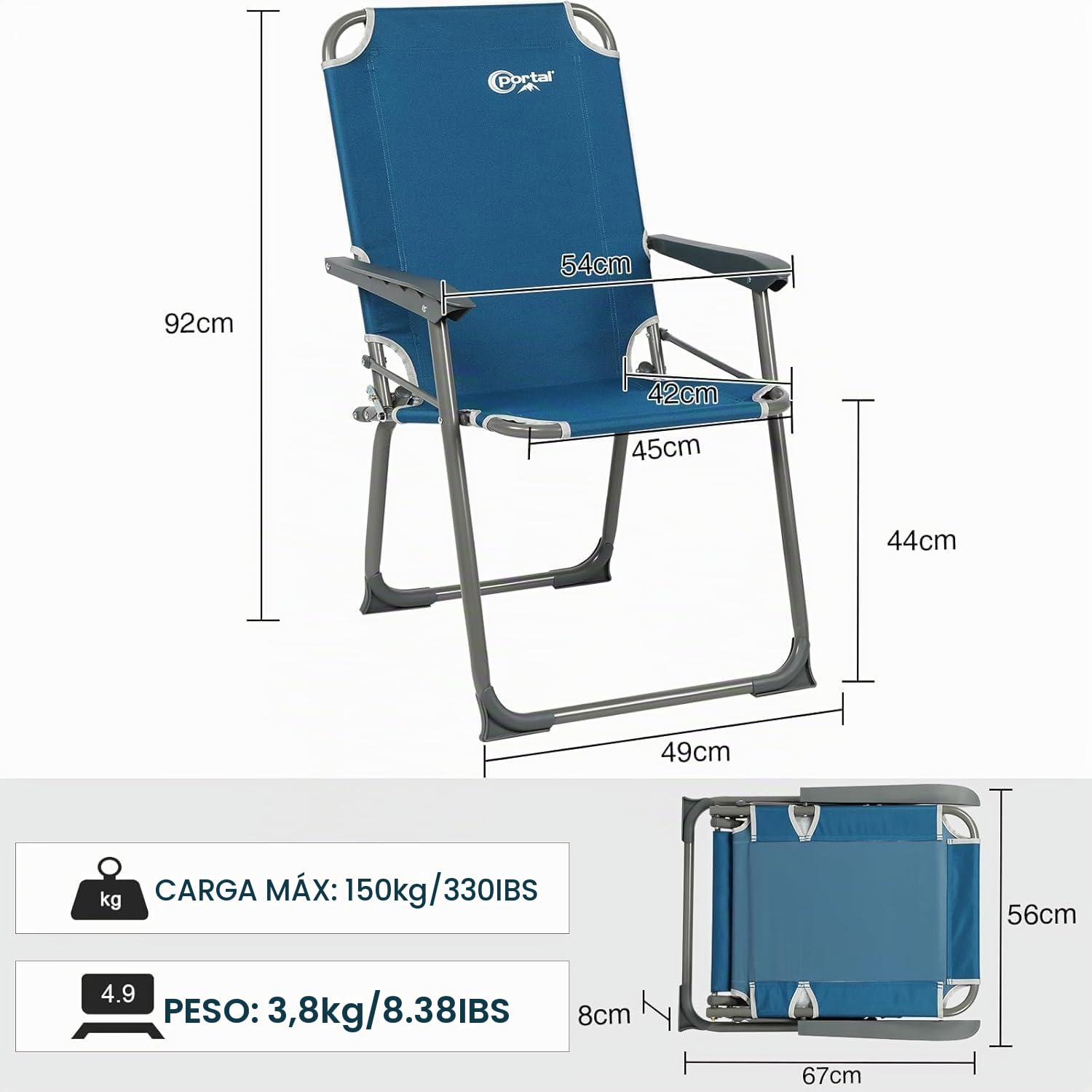 Portal Porta silla de camping plegable, silla portátil ultrarresistente hasta 150 kg, ligera con respaldo alto, para playa, pesca, jardín, festival y exterior