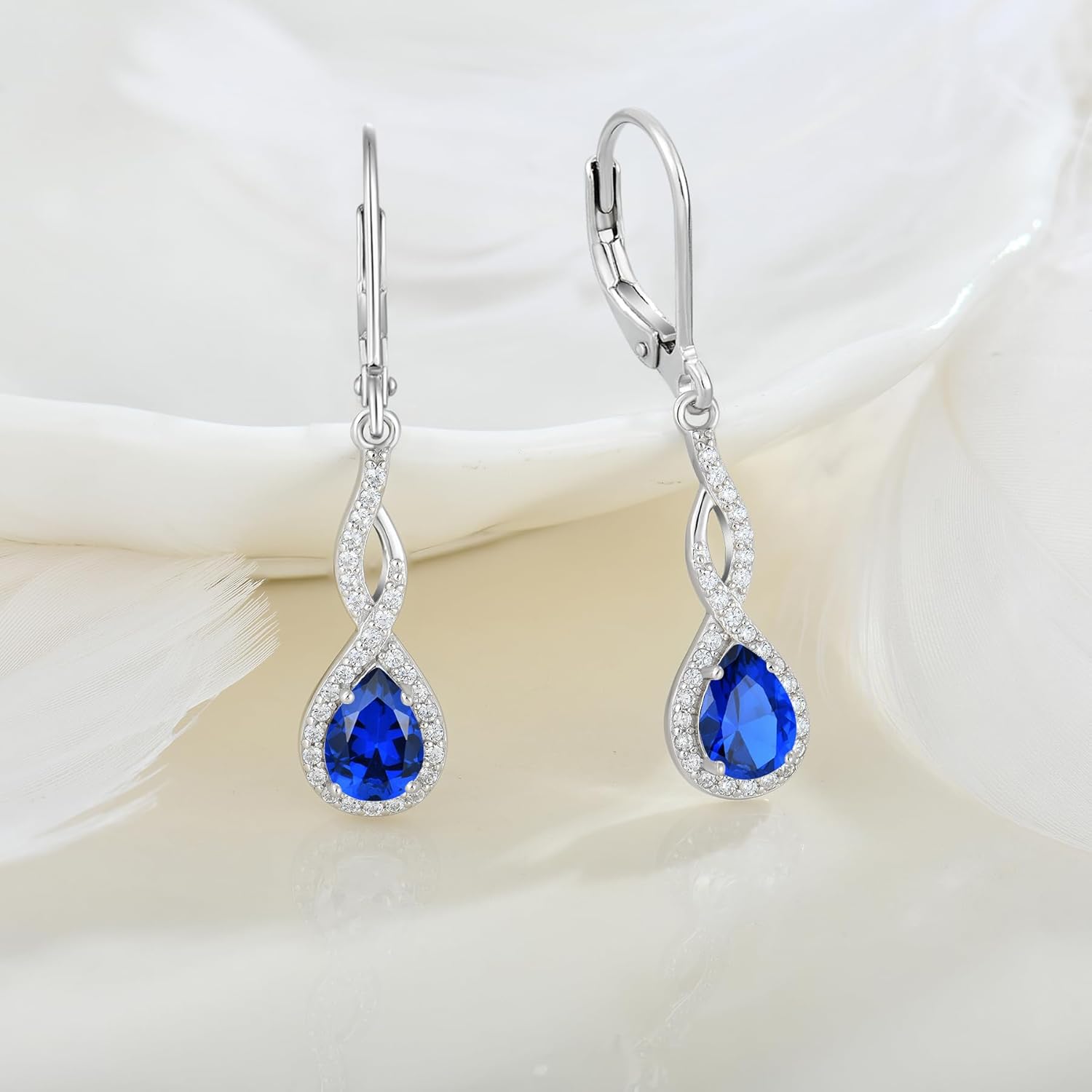 Infinity Earrings,925 Sterling Silver Dangle Drop Leverback 5A Cubic Zirconia Earrings with Birthstone for Women - Image 2