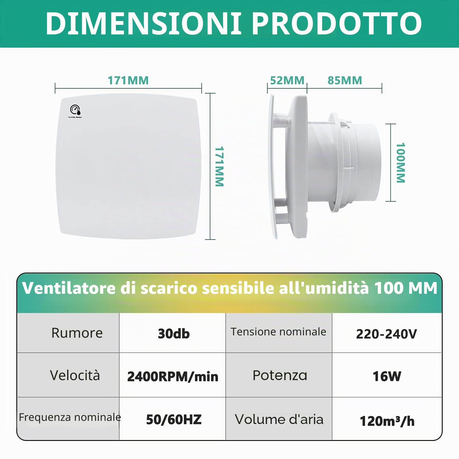 FanGoFast Aspiratore da Bagno 100mm Ventola Aspirazione con Timer Sensore Umidità Silenzioso