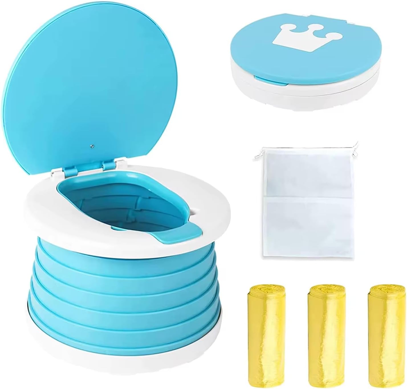 Foldable Potty Training Seat – Non‑Slip Splash‑Guard Toilet Trainer with Travel Bag & Stickers – Fits Most Toilets – Sky Blue