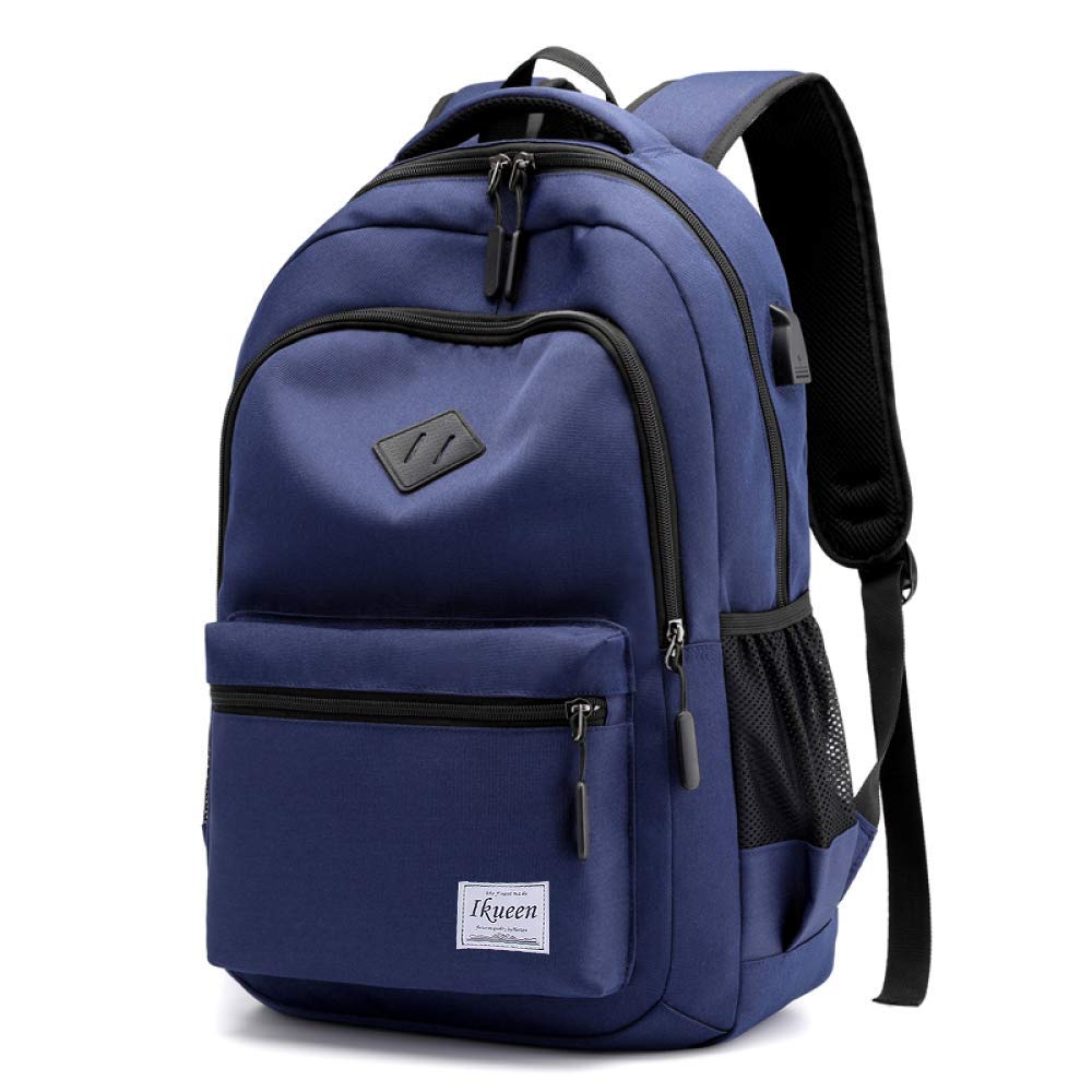 School Rucksack Ikueen Unisex Waterproof Backpack with USB Charging Port for College and Campus Lightweight Laptop Backpack Fits 15 inch Laptops（Blue）