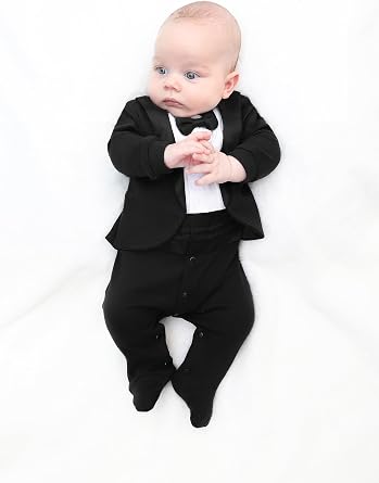 Lilax Baby Boy Gentleman Tuxedo Footie Christmas Holiday Outfit with Bow Tie