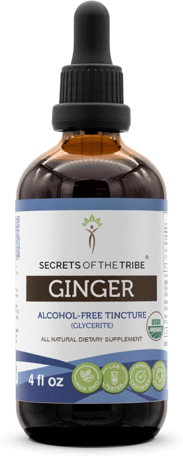 Secrets of the Tribe Ginger USDA Organic | Alcohol-Free Extract, High-Potency Herbal Drops | Made from 100% Certified Organic Ginger (Zingiber officinale) Dried Root (4 oz)