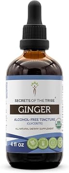 Secrets of the Tribe Ginger USDA Organic | Alcohol-Free Extract, High-Potency Herbal Drops | Made from 100% Certified Organic Ginger Zingiber officinale Dried Root 4 oz