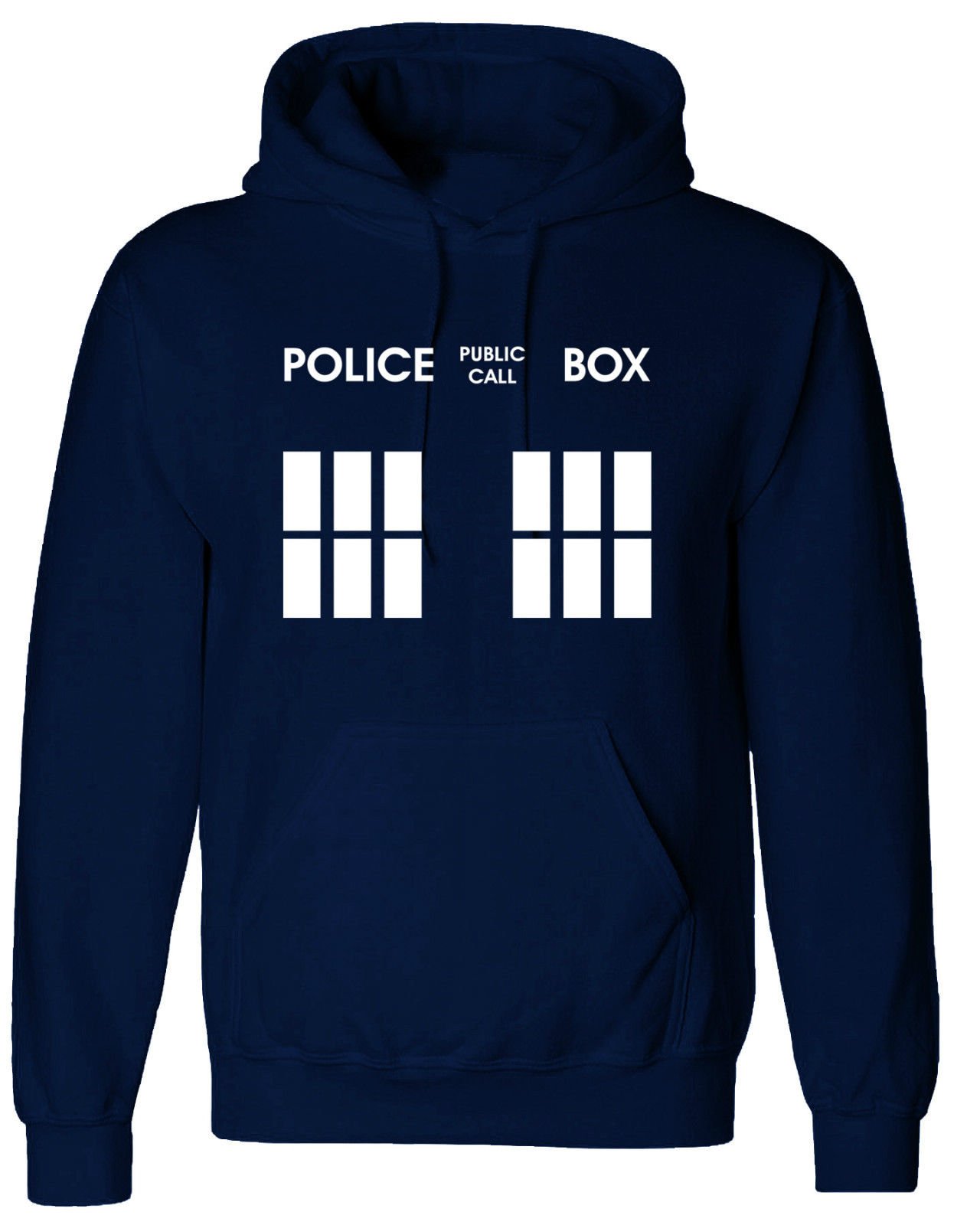 Valley Unisex Navy Inspired Police Box Dr Tardis Who Public Call Box Hooded Top From £12.99 (Medium)
