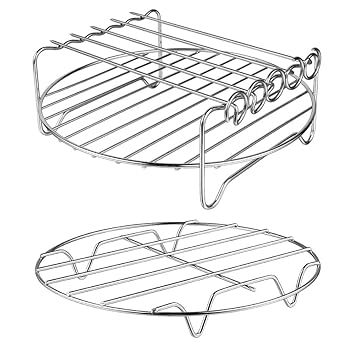 MFTEK XL Air Fryer Accessories-Air Fryer Rack Set of 2, MFTEK Multi-Purpose Double Layer Rack with Skewer