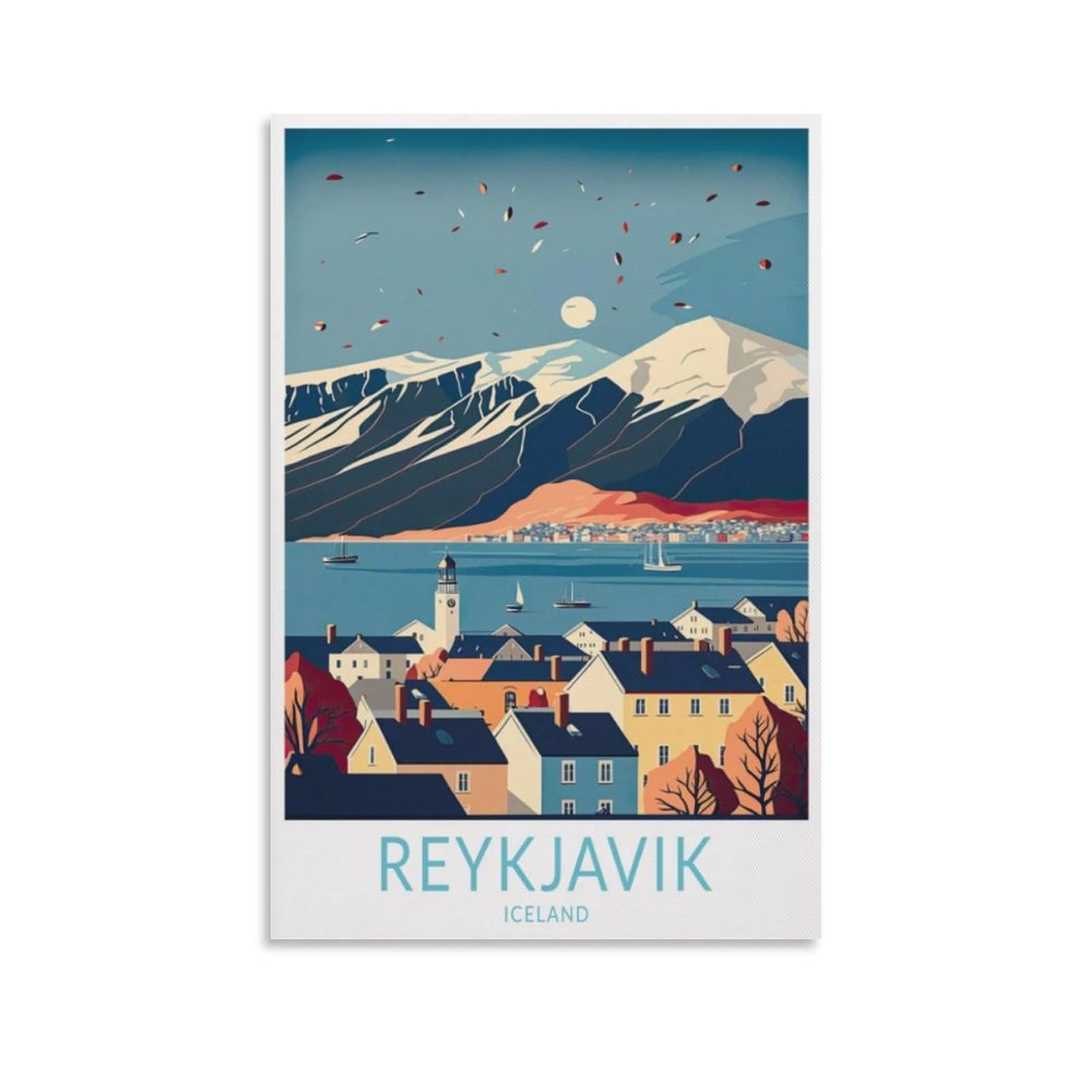 Reykjavik Iceland Vintage Travel Posters Landscape 12x18inch(30x45cm) Wall Art Picture Print Canvas Art Poster Modern Family Bedroom Decor Posters