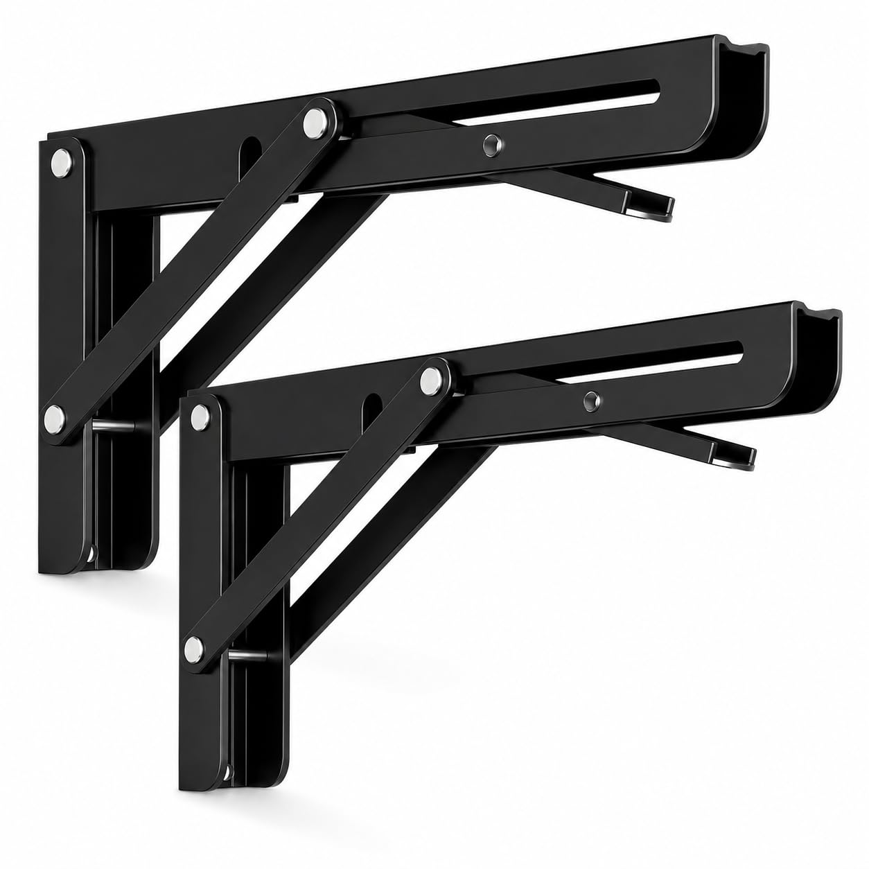 Folding Shelf Brackets 40cm, Heavy-Duty Collapsible Metal L Brackets for Wall-Mounted Workbench & Foldable Table, 330lb Capacity, Black Steel Folding Hinge Set (1 Pair) (12-Inch)-image-12