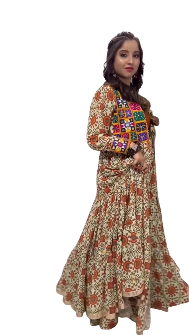 Women's Garba Ready Cotton Mirror Lehenga with Kachchi Shrug Navratri-image-12