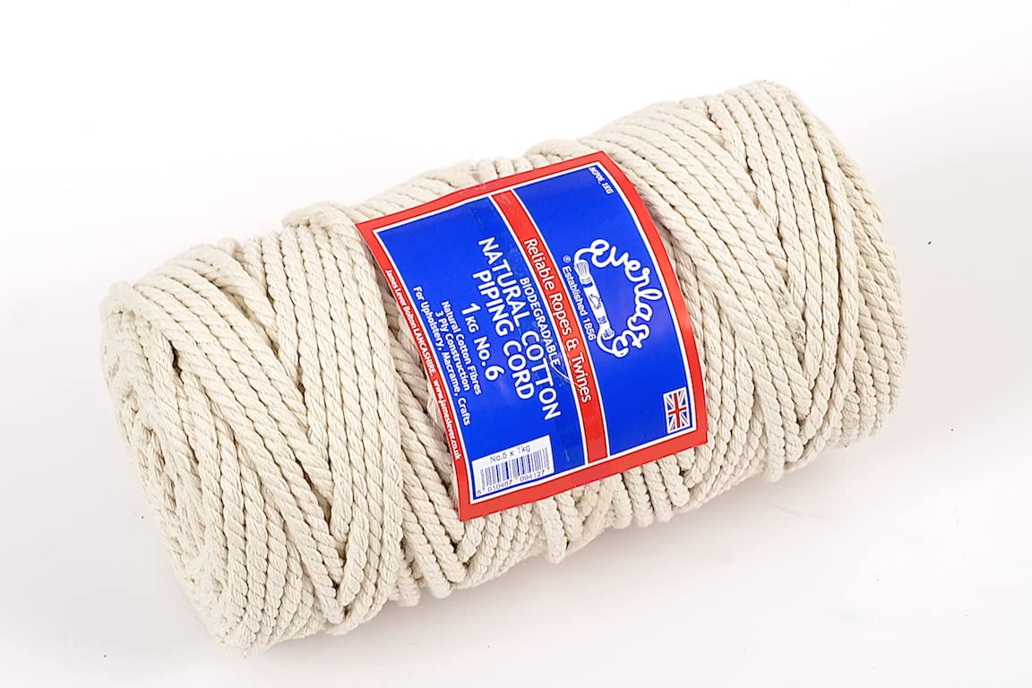 Everlasto No.6 (6Mm) Natural Cotton Piping Cord Spool - 0.5Kg 1Kg (0.5Kg Spool)