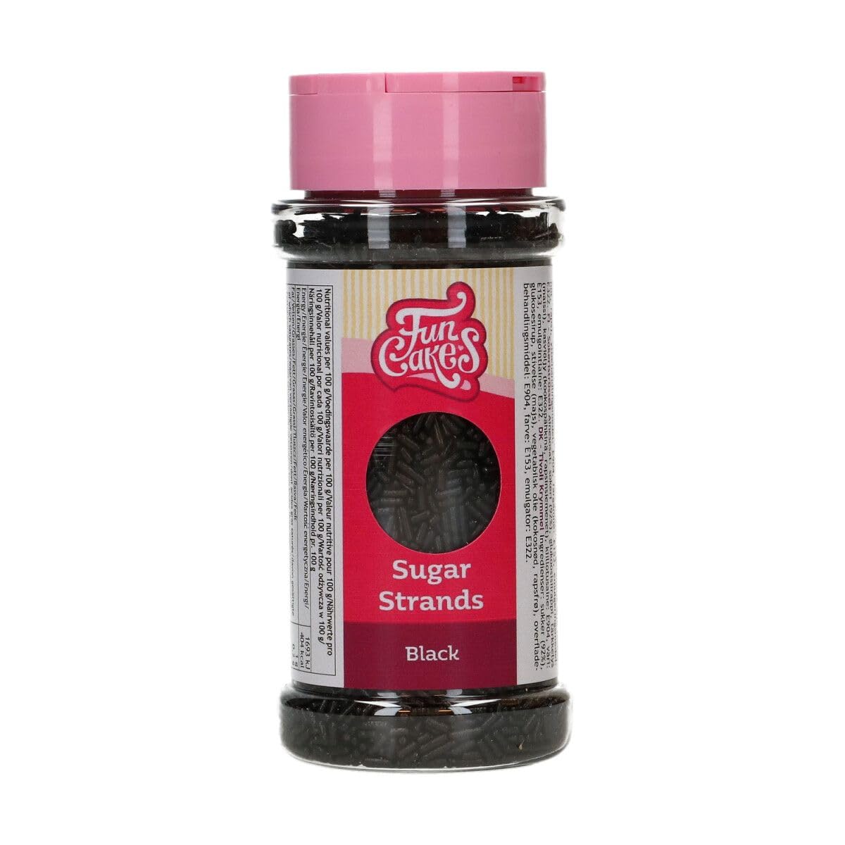 FunCakes Sugar Strands Black: Kuchenstreusel, Großartiger Geschmack, gut zum Dekorieren von Kuchen, Torten und Cakes, Cake-Streusel. 80 g.