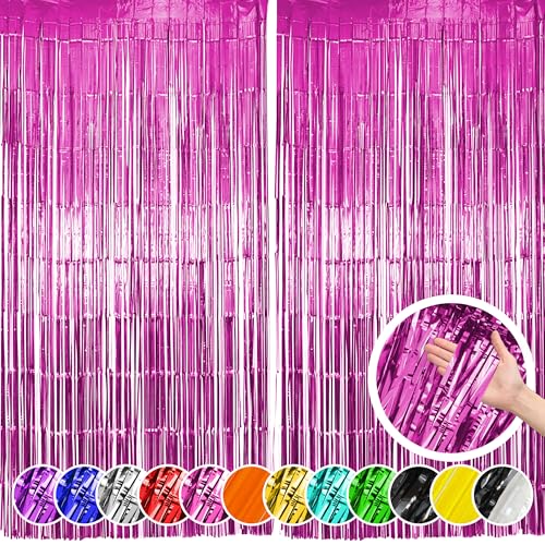 Image of Hampton Distribution 2 Pack Pink Fringe Backdrop, Pink Tinsel Backdrop Curtains, Decorations for Baby Showers, Birthday, Holidays, Parties & More
