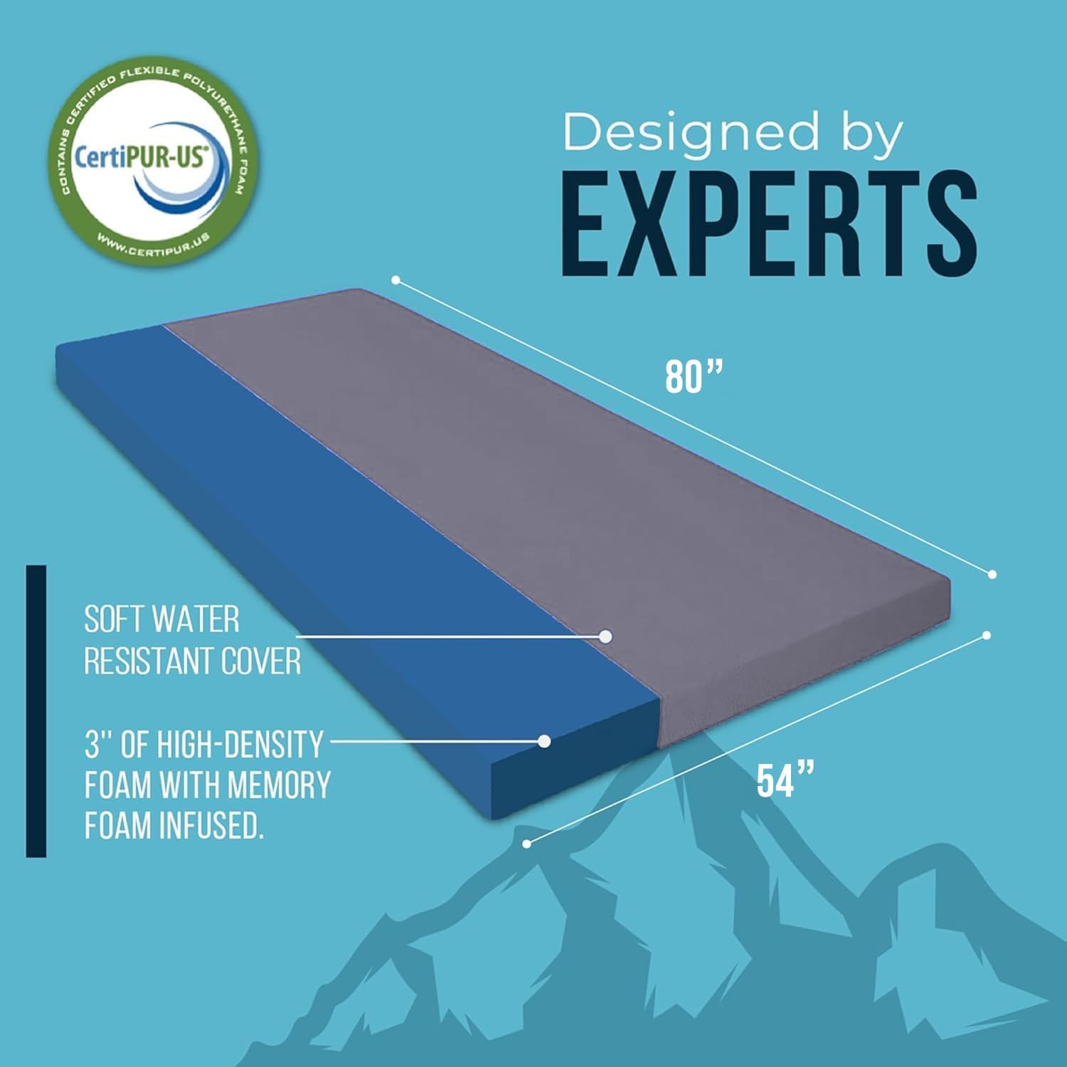 Foamma 3" x 54" x 80" Memory Foam Roll-Up Camping Mattress with Water Resistant Zipper Cover, Foldable and Portable for Camping, RV Bunk, Tent, Guest Bed, Outdoor and Dorm, CertiPUR-US Certified Foam