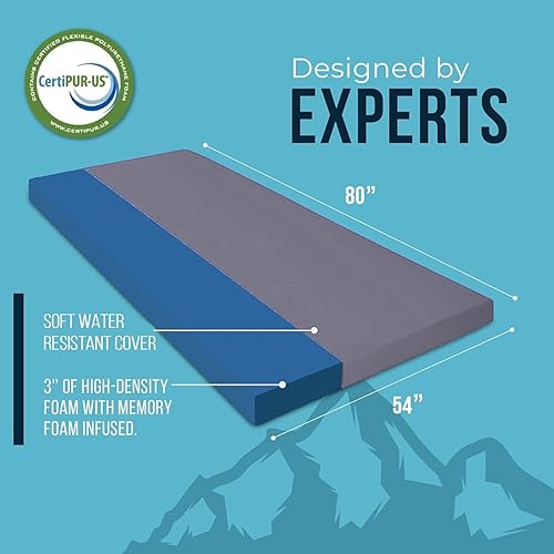 Miniatura 10 de Foamma Colchón de camping enrollable de alta densidad de 3 x 54 x 80 pulgadas, espuma certificada CertiPUR-US, funda suave acolchada, fabricado en