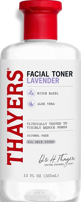 Alcohol-Free, Hydrating Lavender Witch Hazel Facial Toner with Aloe Vera Formula, Vegan, Dermatologist Tested and Recommended, 12 Oz (Packaging May Vary)