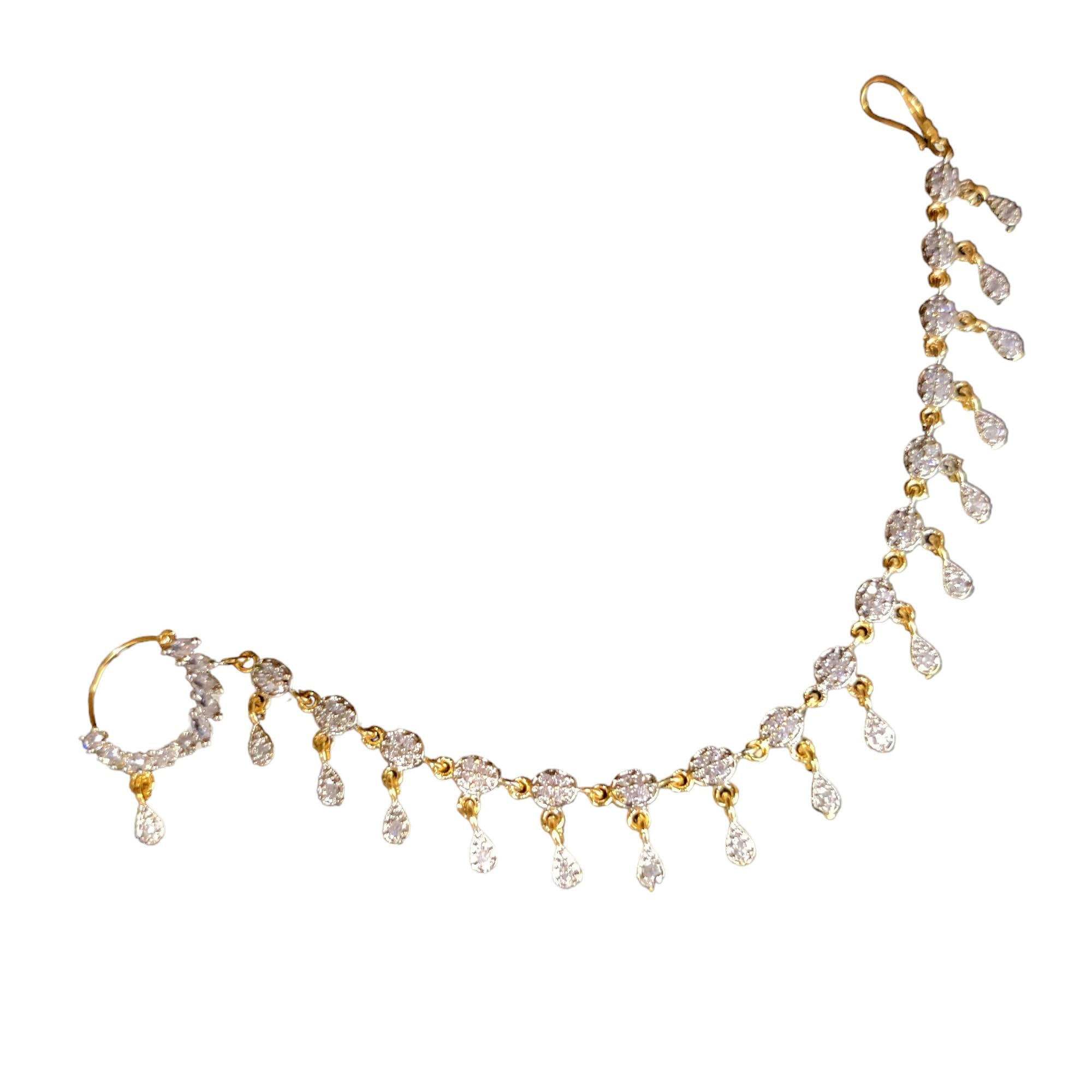 Two Tone - Gold Silver Brass Twinkling Two Tone Nose Pin with Accents and Sparkling cubic Zirconia/American Diamond Stones Jewellery for Women And Girl - White-image-49