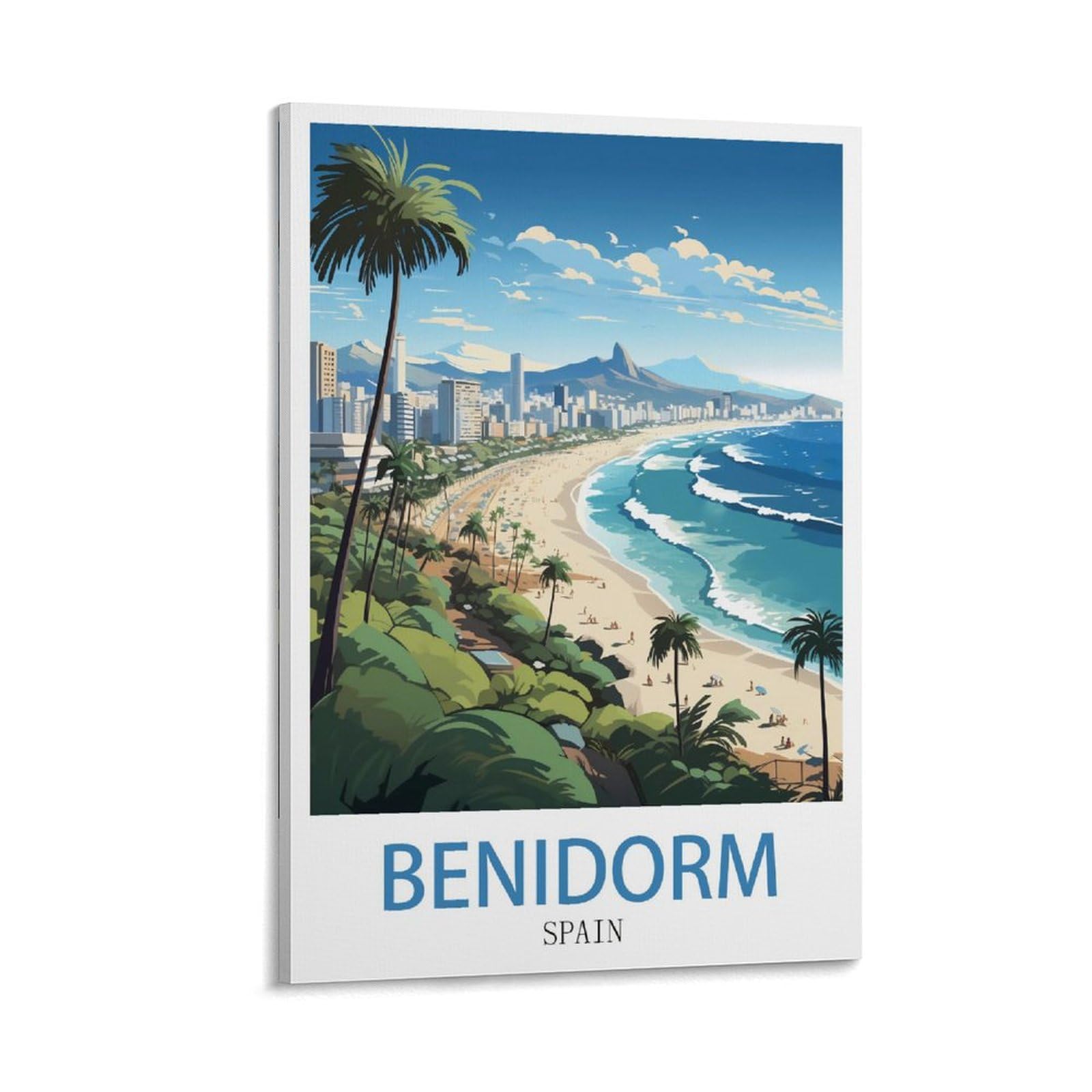 CNAHEIZ Benidorm Spain Vintage Travel Posters Lake 12x18inch(30x45cm) Canvas Wall Art Print Painting for Wall Decor Living Room Bedroom