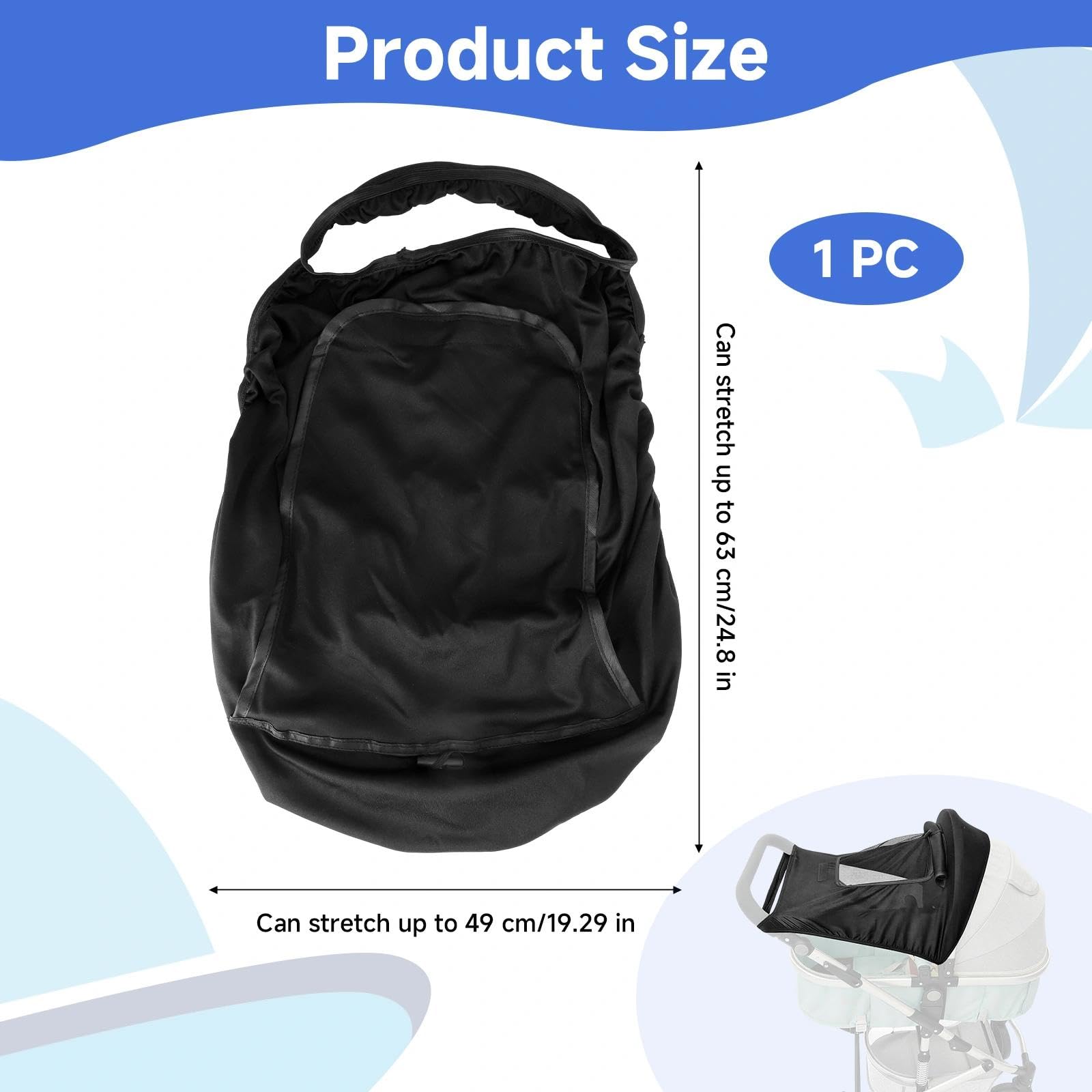Sombrilla Carro Bebe Universal con Protección UV, Transpirable Parasol Carro Bebe con Ventana, Ajustable Universal Protector Solar Carrito Bebé, Negro