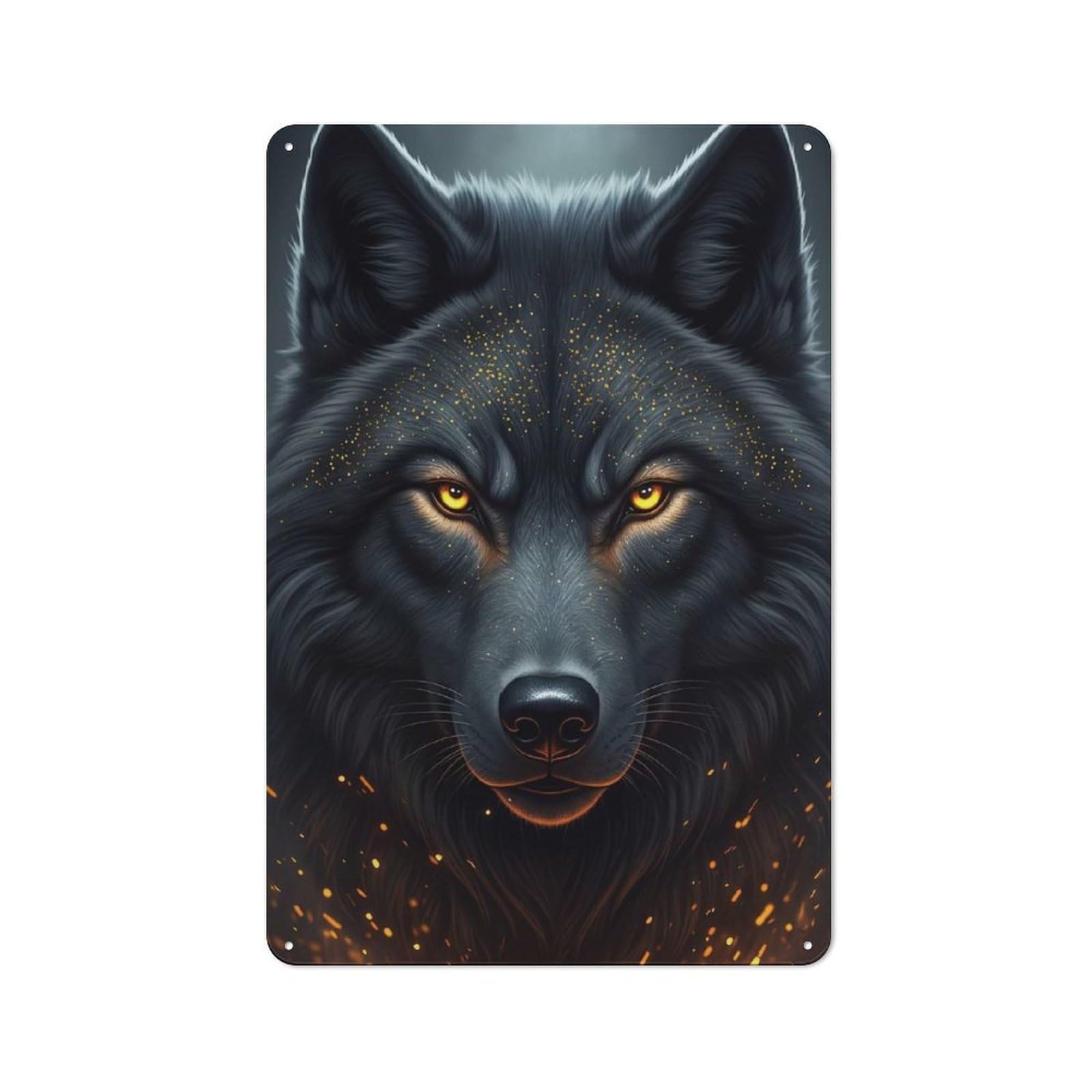 Junmoney Style-16 Golden Eyes Wolf Tin Sign 30X20cm, Garage Style Workshop Wall Decor For Garage, Workshop, Shed Or Utility Room