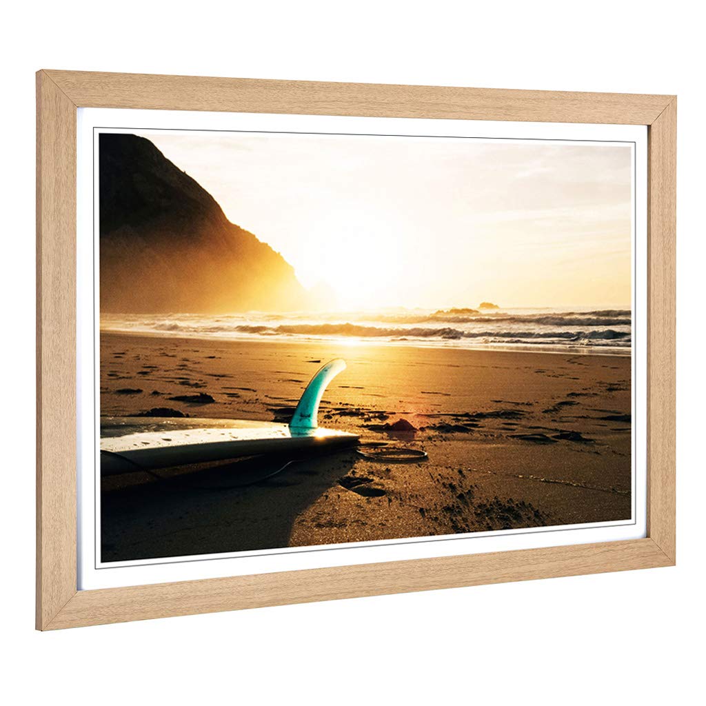 Big Box Art Framed Print of Surfing Surfboard Beach Seascape Design | Wall Art Picture | Home Decor for Kitchen, Living Room, Bedroom, Hallway, Oak, A2 / 24.5x18 Inch / 62x45cm