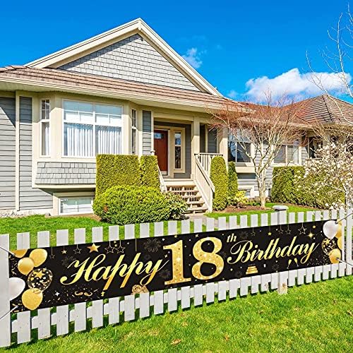 20th Birthday Decorations Banner,Super Large Happy 20th Birthday Party Decorations Black and Gold Backdrop for Boys Girls Garden Table Wall Decoration,71x15.7 inches