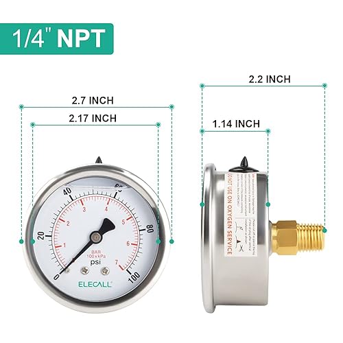 Miniatura 7 de ELECALL Medidor de presión de silicona relleno de aceite de 200 psi para prueba de presión de aire y aceite en bomba de piscina, filtro de arena,