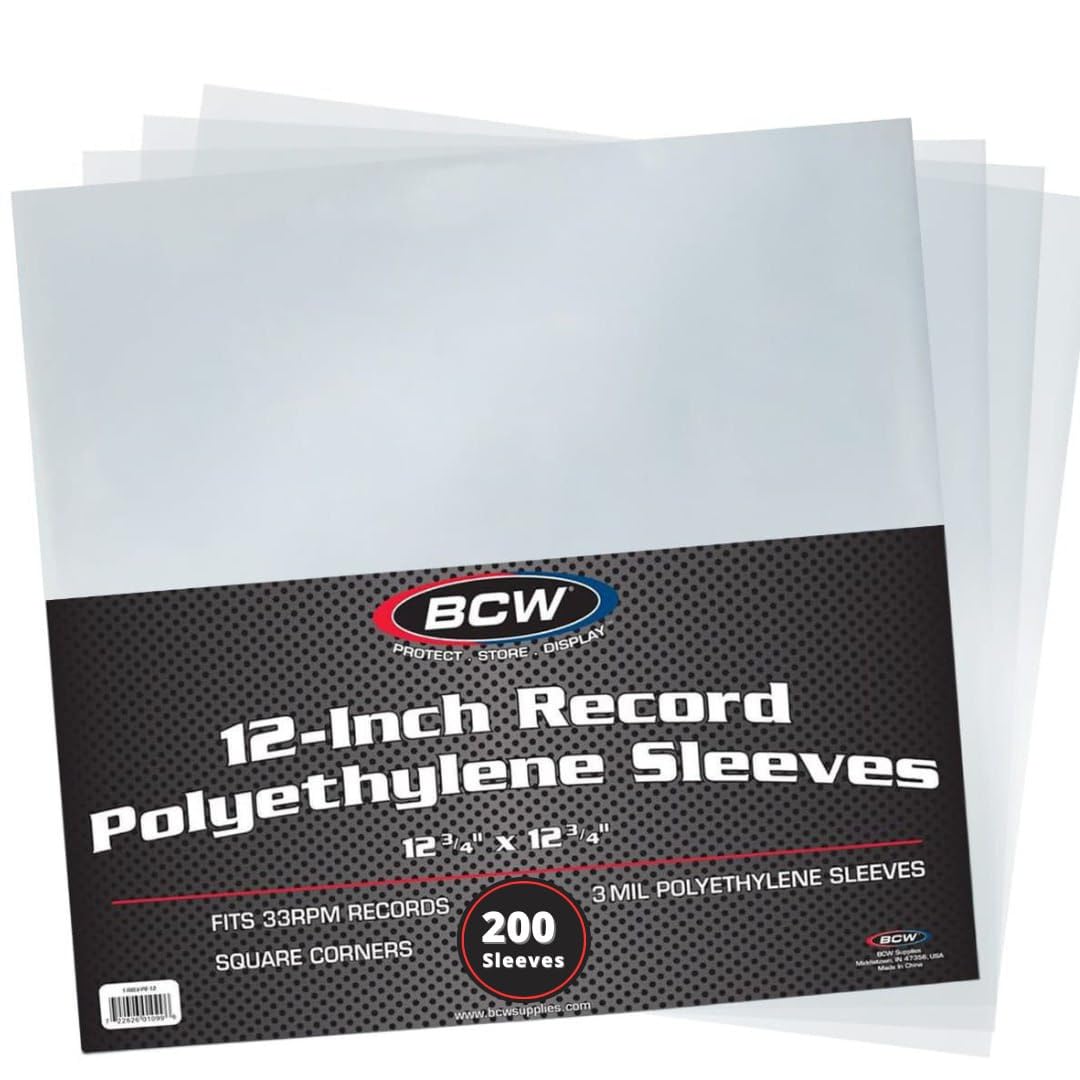 BCW Vinyl Record Sleeves | 200-Pack for 12"" LPs | Archival-Quality Vinyl Protective Sleeves for Single & Double Albums