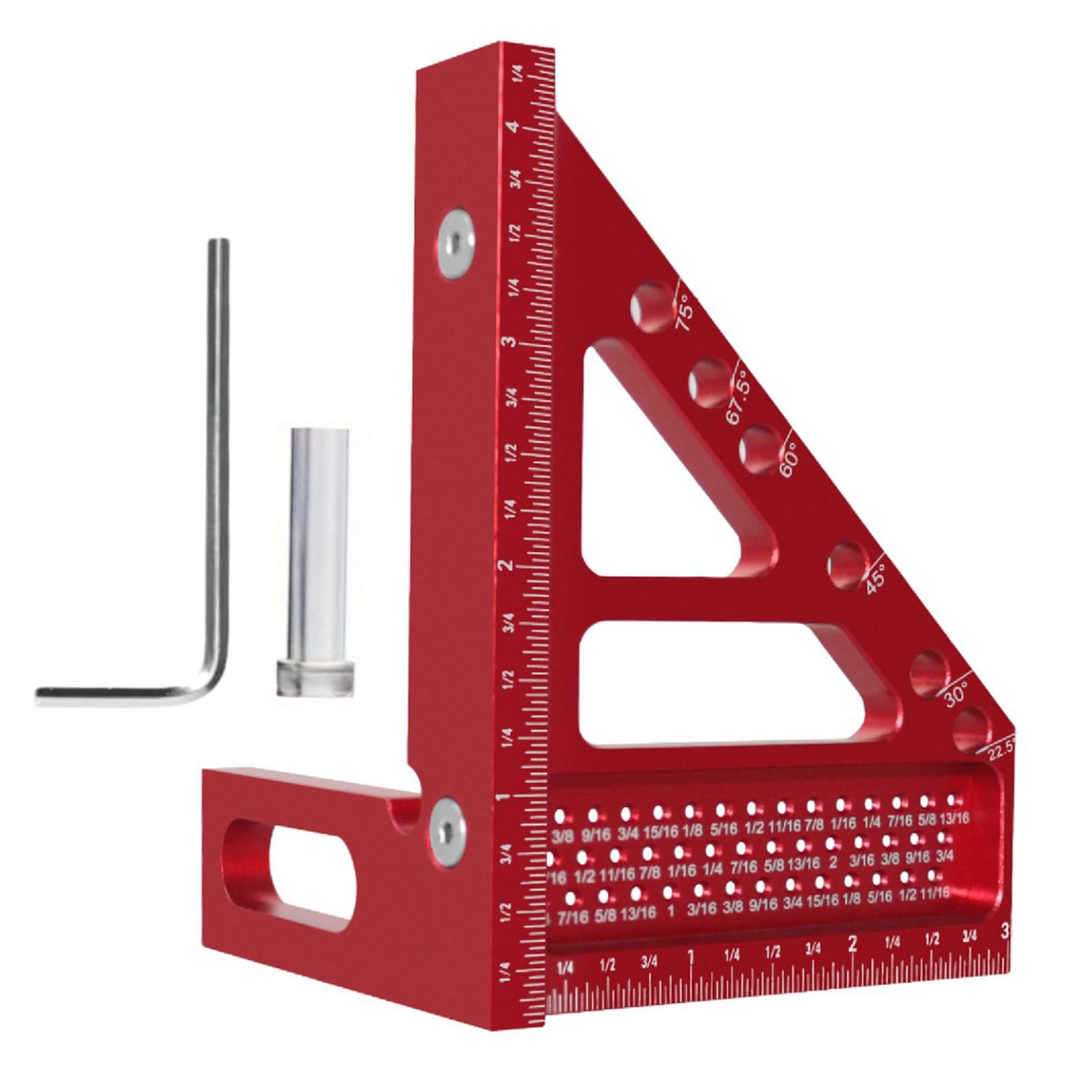 Tertioi Red Aluminum Woodworking Protractor With Precisions Marking Holes Multifunctional Aluminum Square For Engineers & Carpenter Woodworking Square Rule