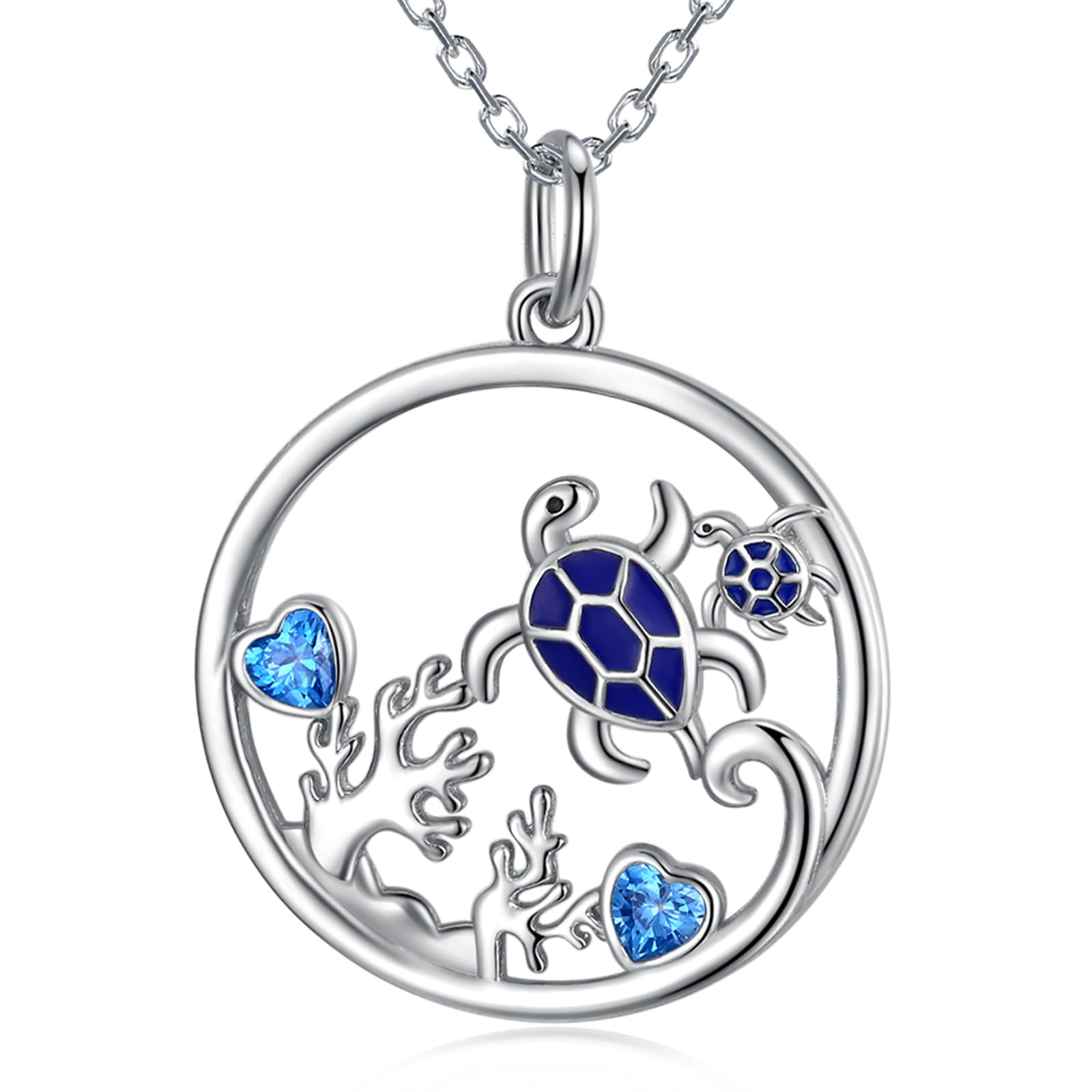 Collar con colgante de estrella de mar/tortuga con temática de océano para mujeres y niñas, collar de animales oceánicos de plata de 45,7 cm + 5 cm, Plata esterlina, circonita