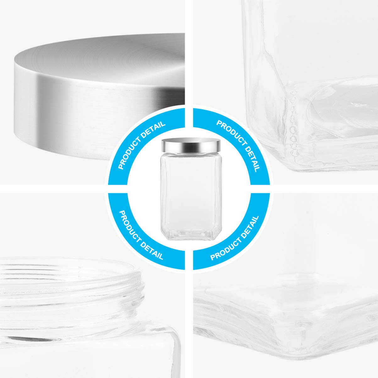 Barattoli Ermetici per Cucina in Vetro Trasparente Coperchio in Acciaio Inox, Capacità 1500ml, Contenitori per Alimenti Buona Sigillatura per Conservazione Quotidiana