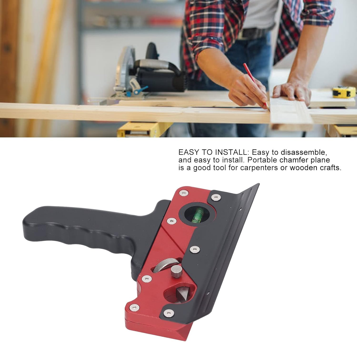 Chamfer Plane Aluminum Alloy Woodworking Hand Planer for Quick Chamfering and Corner Trimming, Adjustable Cutting Depth, Easy Installation, Portable and Durable (Red)