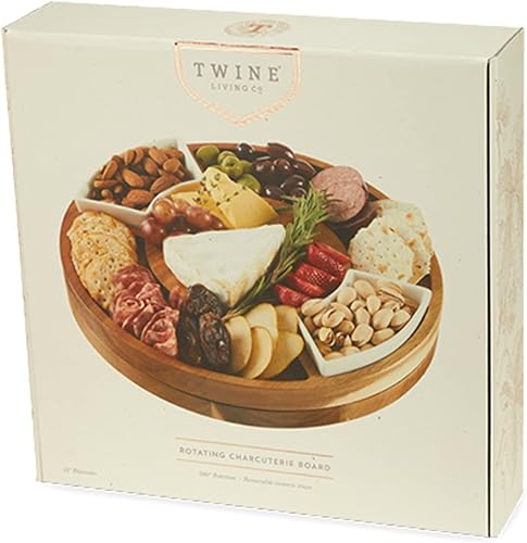 Miniatura 7 de Twine Tabla giratoria de madera para servir Tabla redonda de charcutería Juego de tablas de madera para queso Lazy Susan con platos de cerámica