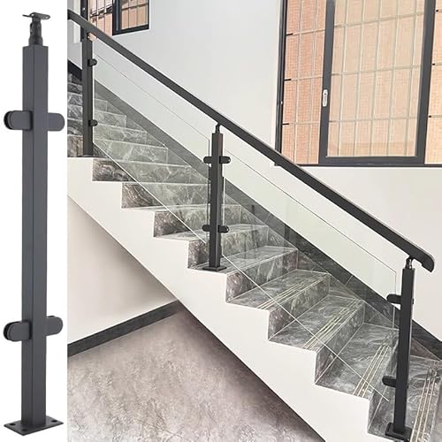 MTSYXYM Ringhiera Vetro Scale Interne,Picchetto corrimano per gradini Esterni,Rotazione di 270°, Vetro Senza Apertura, Stabile Konstruktion, per Villa Mansarda Balcone Portico.(Black,85cm)