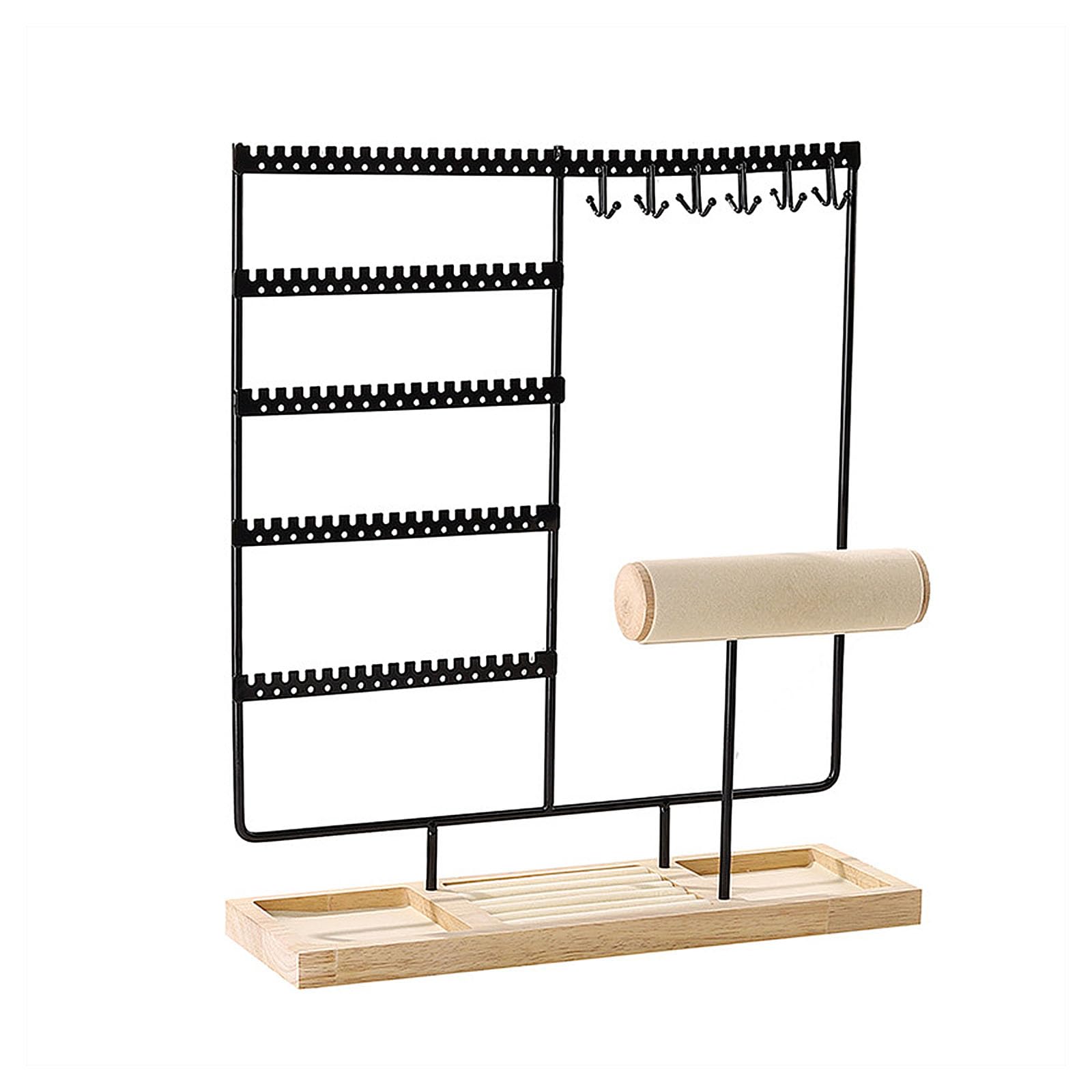 MCAOAL Jewelry with 5 Row Earring Rack 12 Necklace Holders and Fabric Lined Trays for Safekeeping Rural Jewelry Planner