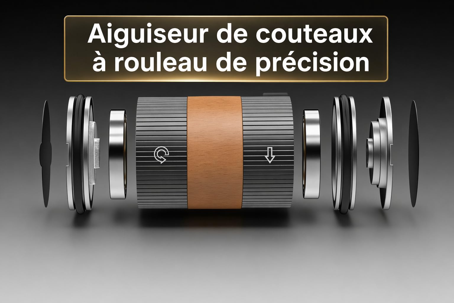 Aiguiseur Couteau Roulants de Couteau Cuisine, Aiguiseur de Couteaux Professionnel Avec 5 Disques à Meuler, Affuteur de Couteaux à Rouleau pour Angle de 15 et 20, Pierre à Aiguiser (Noir)