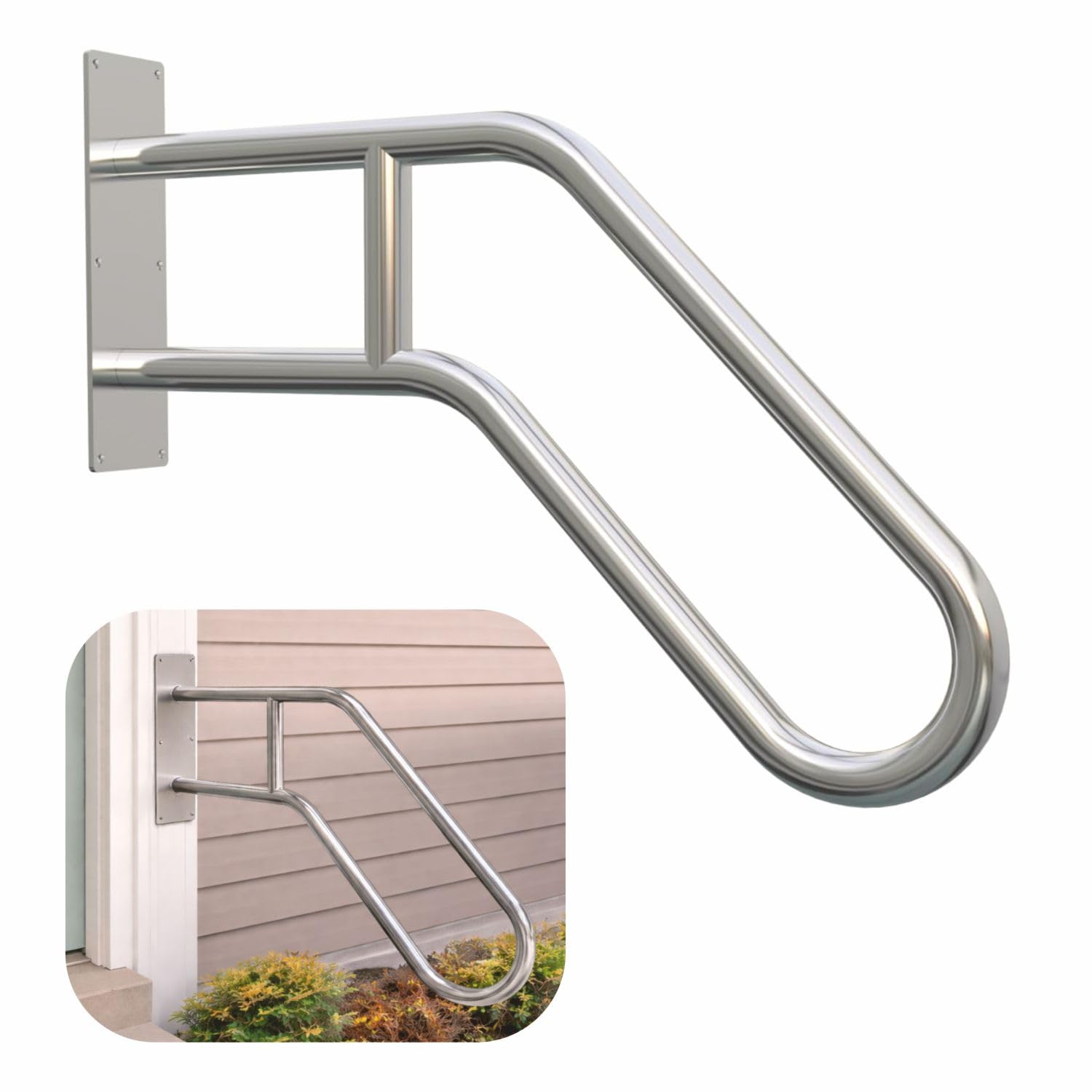 JIALTO Wall Mounted Staircase Handrail Safety Grab Bar- Heavy Duty Metal Support Railing for Indoor Stairs, Bathroom & Entryway, Anti-Slip Wall Support Handle with Installation Kit (Silver, Pack of 1)-image-23