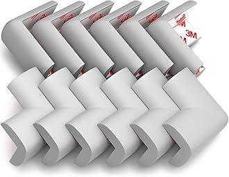 12-Pack Corner Protectors Baby Proof, Furniture Corner and Edge Safety Bumpers, Soft Rubber Foam Cushion Covers, 3M Taped Corner Guards, Baby Child Proofing Pads, Table Corner Protectors, Gray