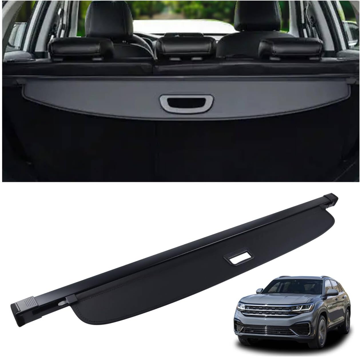 Cargo Cover Fit for 2018-2025 Volkswagen Atlas Rear Storage Waterproof Retractable Rear Trunk Security Cover Shielding Shade Black