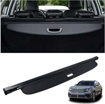 Cargo Cover Fit for 2018-2025 Volkswagen Atlas Rear Storage Waterproof Retractable Rear Trunk Security Cover Shielding Shade Black