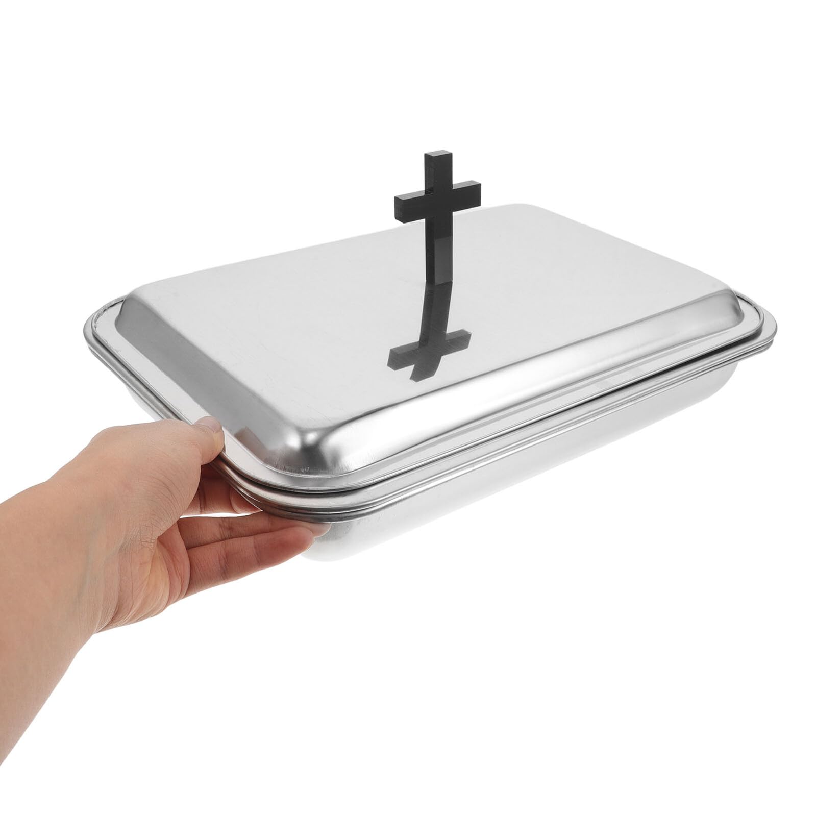 Zerodeko Abendmahlsbecher Tablett aus Edelstahl 304 mit 40 Fach Halter und Deckel Kommunionstablett für Gottesdienst und Kirchlichen Gebrauch Rechteckiges Weinglashalter Serviertablett