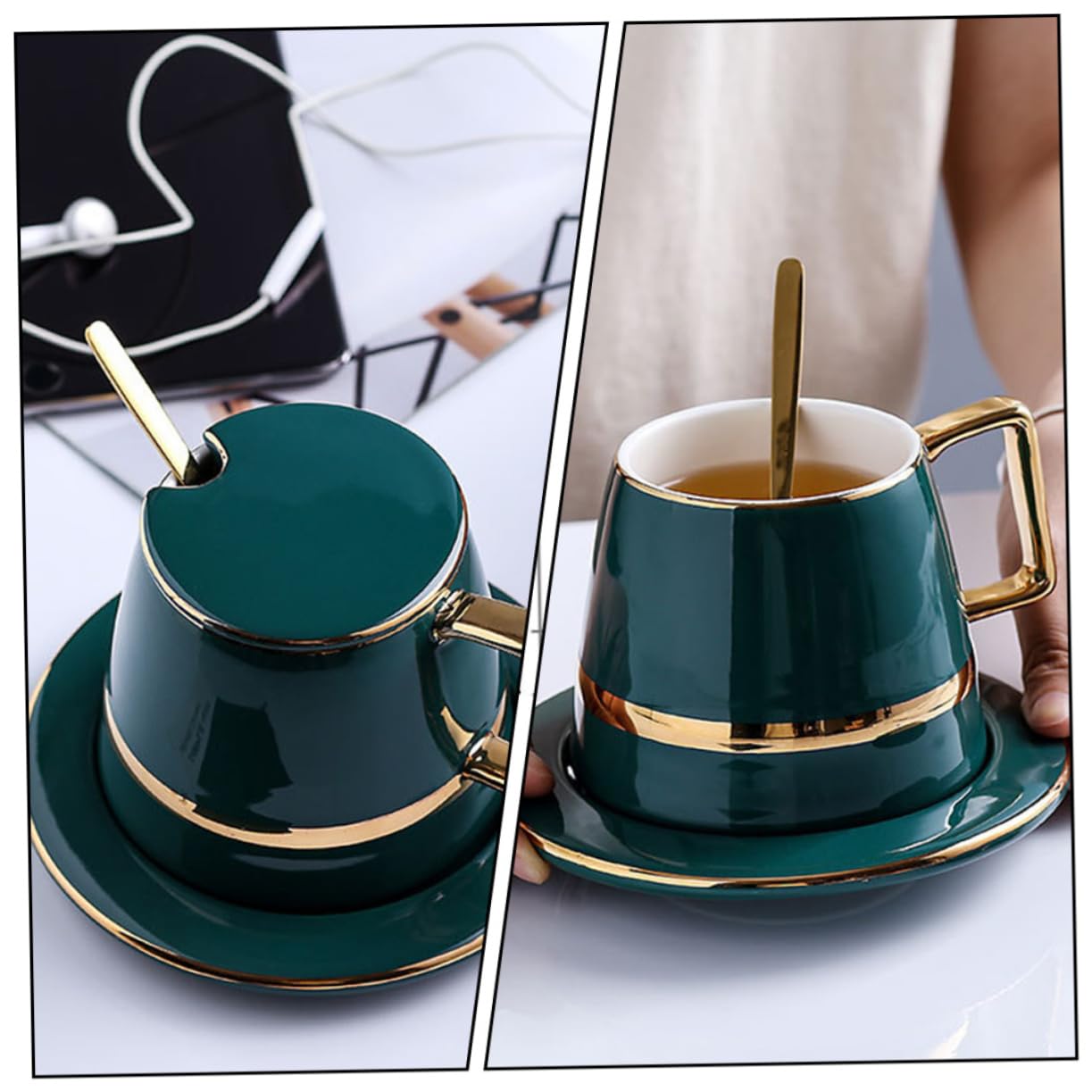 OUNONA Tazze da Caffè in Ceramica Tazza da Tè Piattino Tazze da Caffè e Tè per Uso Domestico e Ufficio Adatte Bevande Calde e Fredde