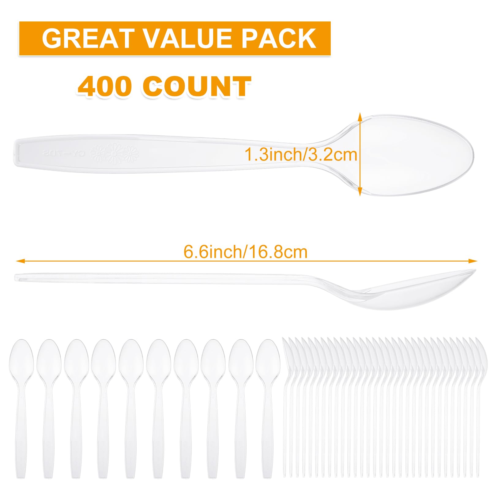 LISHINE 400 Count 7 In Plastic Spoons Bulk Clear Plastic Spoons Heavy Duty, Disposable Plastics Spoon for Parties, Picnics, Big Event, Daily Use