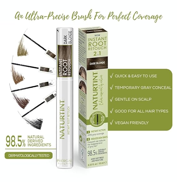 Naturtint Instant Root Retouch - أشقر داكن 2 في 1 تغطية رمادية، 0.33 أونصة