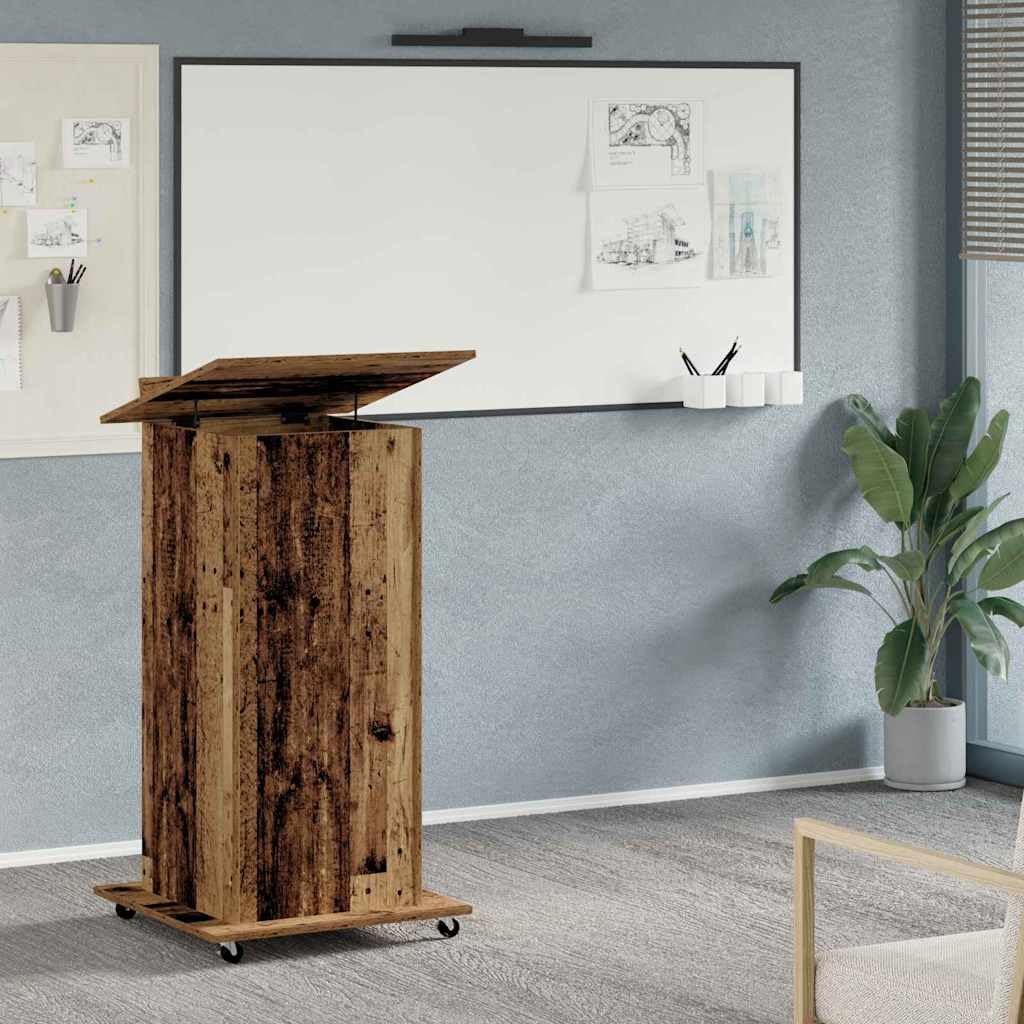 Rednerpult mit Rollen, Altholz Holzwerkstoff, Verstellbarer Stehpult für Zuhause, Computer, Arbeit, Büro, Schreibtisch, 100 kg