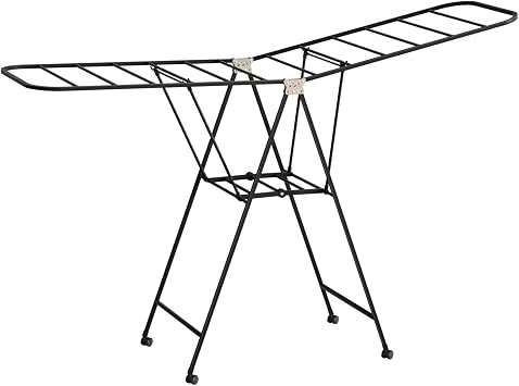 Clothes Drying Rack, Heavy Duty Gullwing Drying Rack, Laundry Clothes Dryer Rack with Wheels, Large Foldable Clothes Stand with Shoe Drying Rack, Cloth Dryer Black