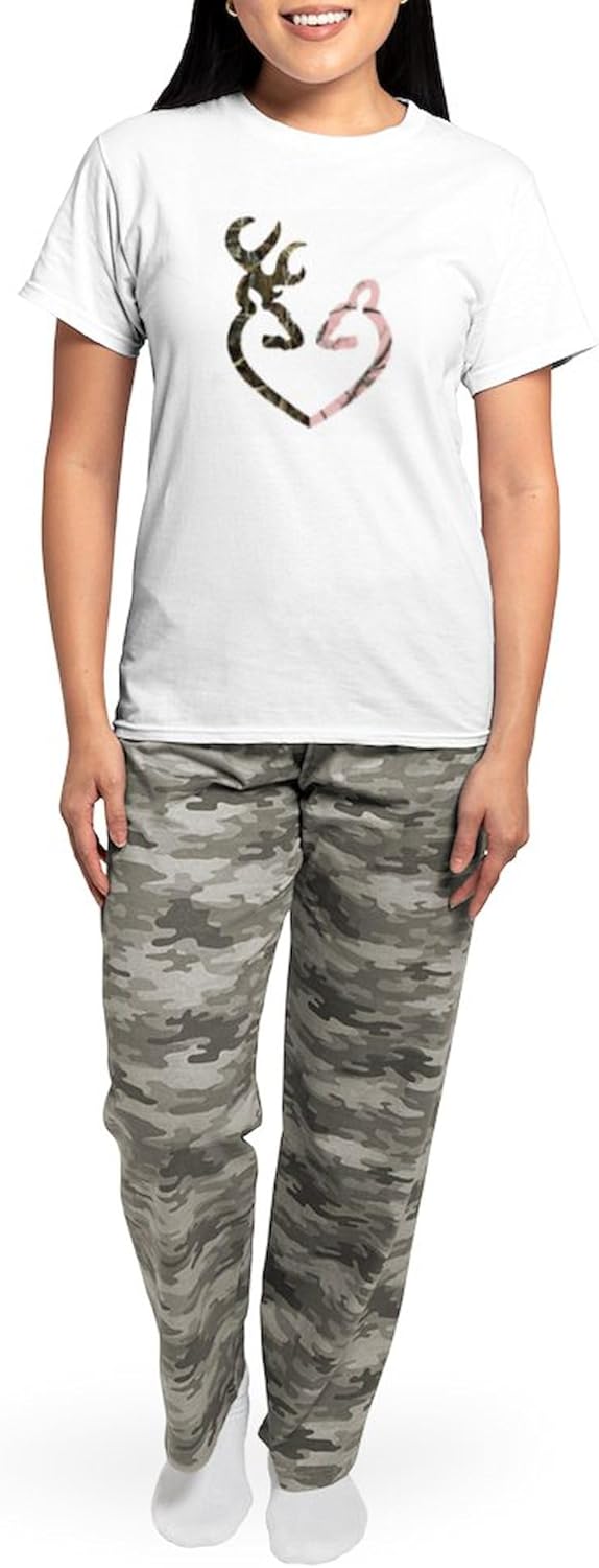 CafePress Deer Heart Pajamas Women's Novelty Cotton Pajama Set, Comfortable PJ Sleepwear