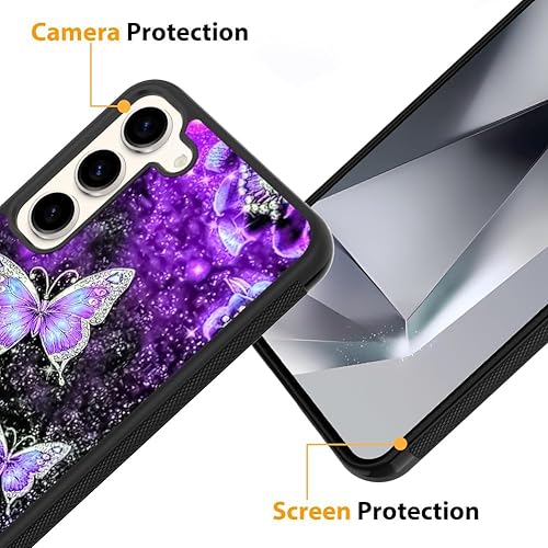 Miniatura 10 de Funda para Samsung Galaxy S23 Plus de 6.6 pulgadas, protector de pantalla + soporte Diseño de neumático de mariposa púrpura con purpurina TPU